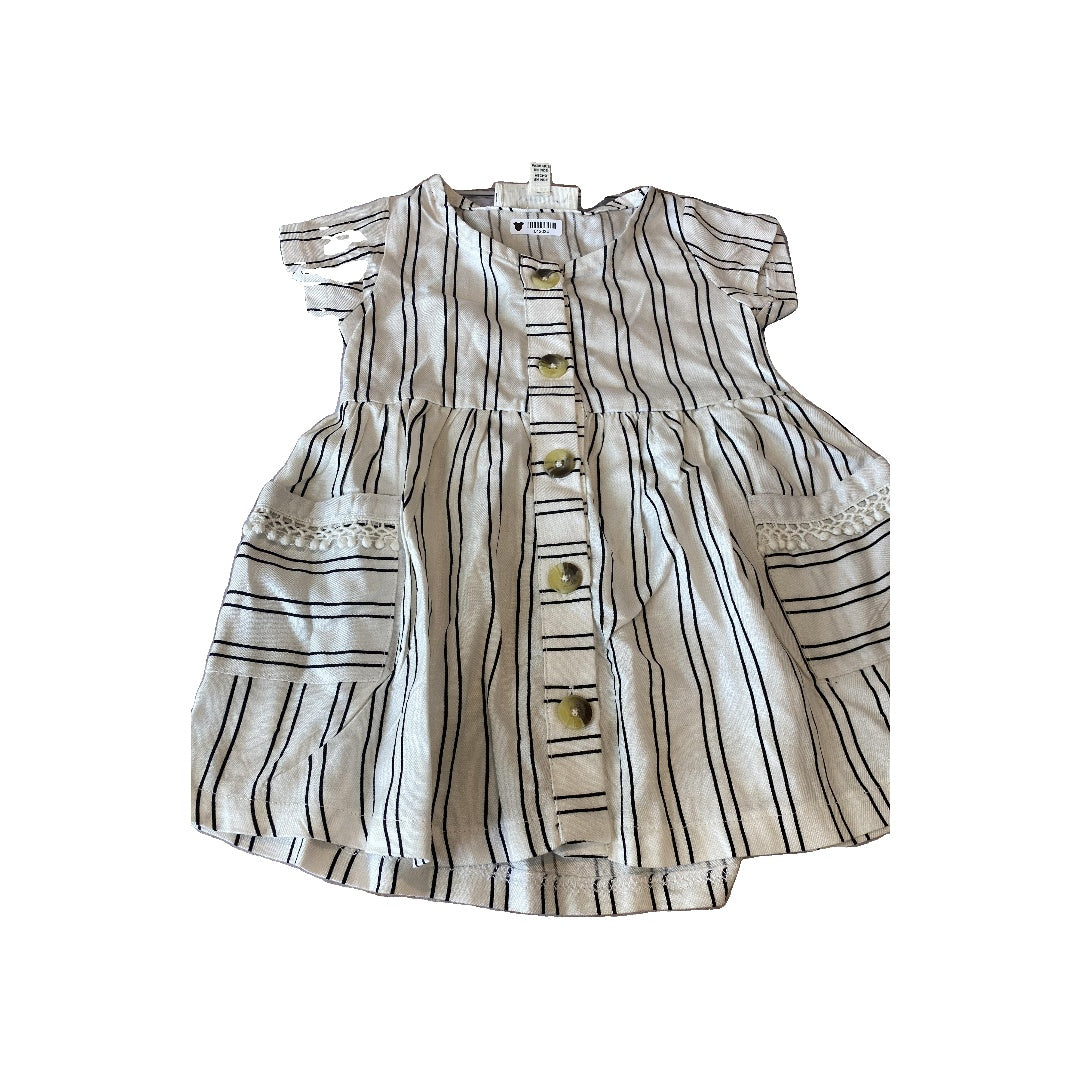 Jessica Simpson Girls Wool White | Black | Striped Dress Size: 6-9 months Wool White | Black | Striped