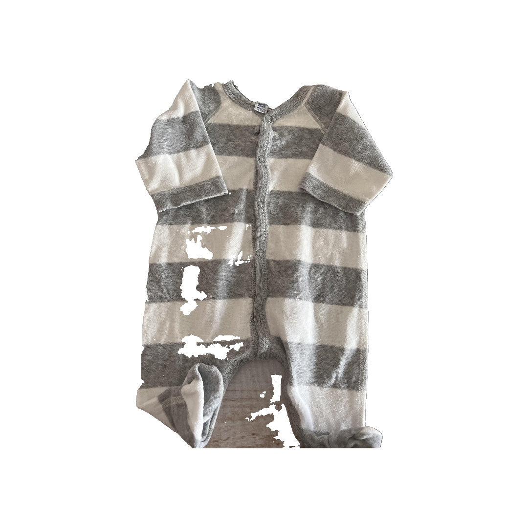 Petit Bateau Unisex Wool White | Grey | Stripe Pajamas Size: Newborn Wool White | Grey | Stripe