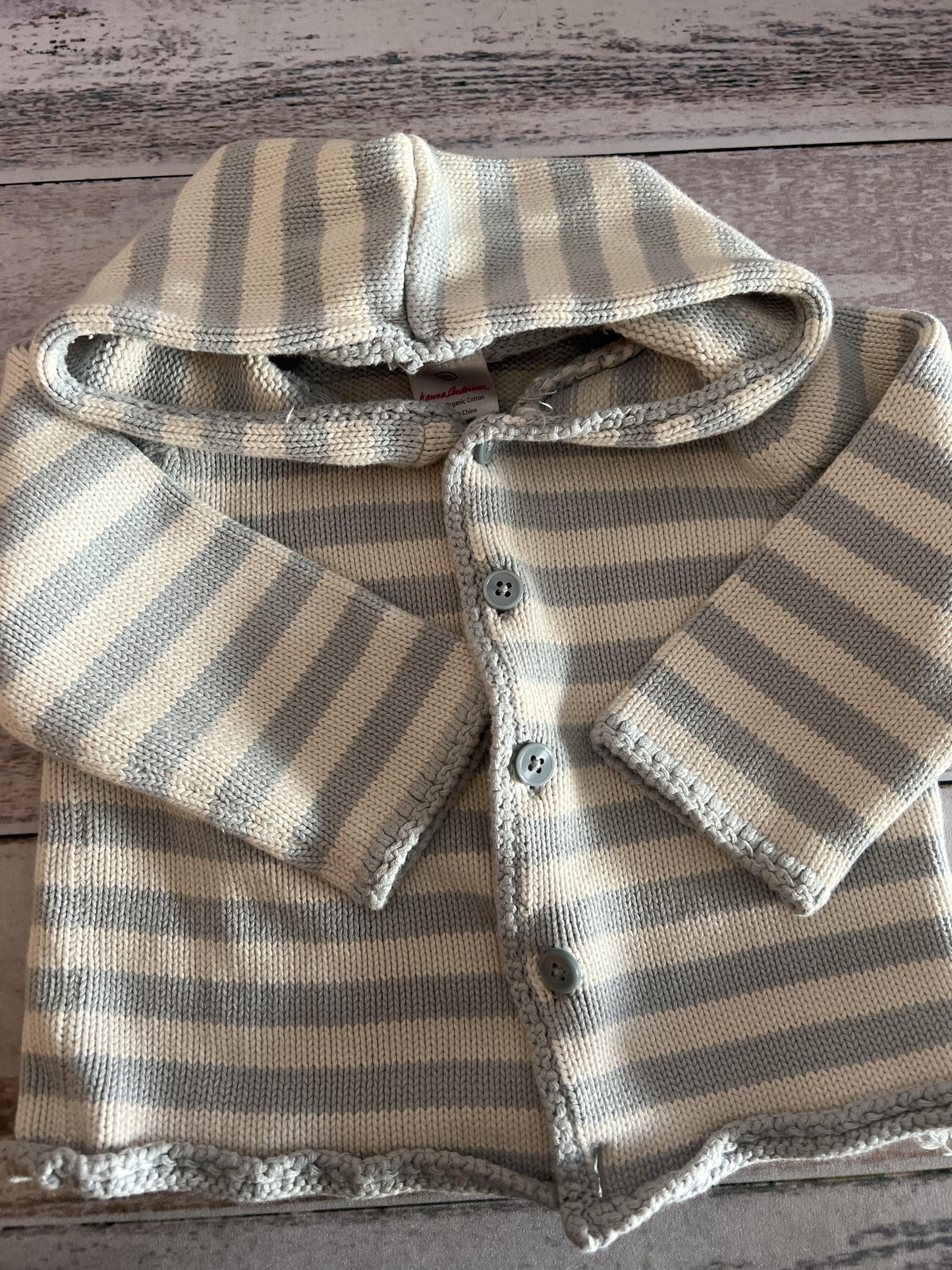 Hanna Andersson Boys Wool White | Light Blue | Stripe Hoodie Size: 12 months Wool White | Light Blue | Stripe