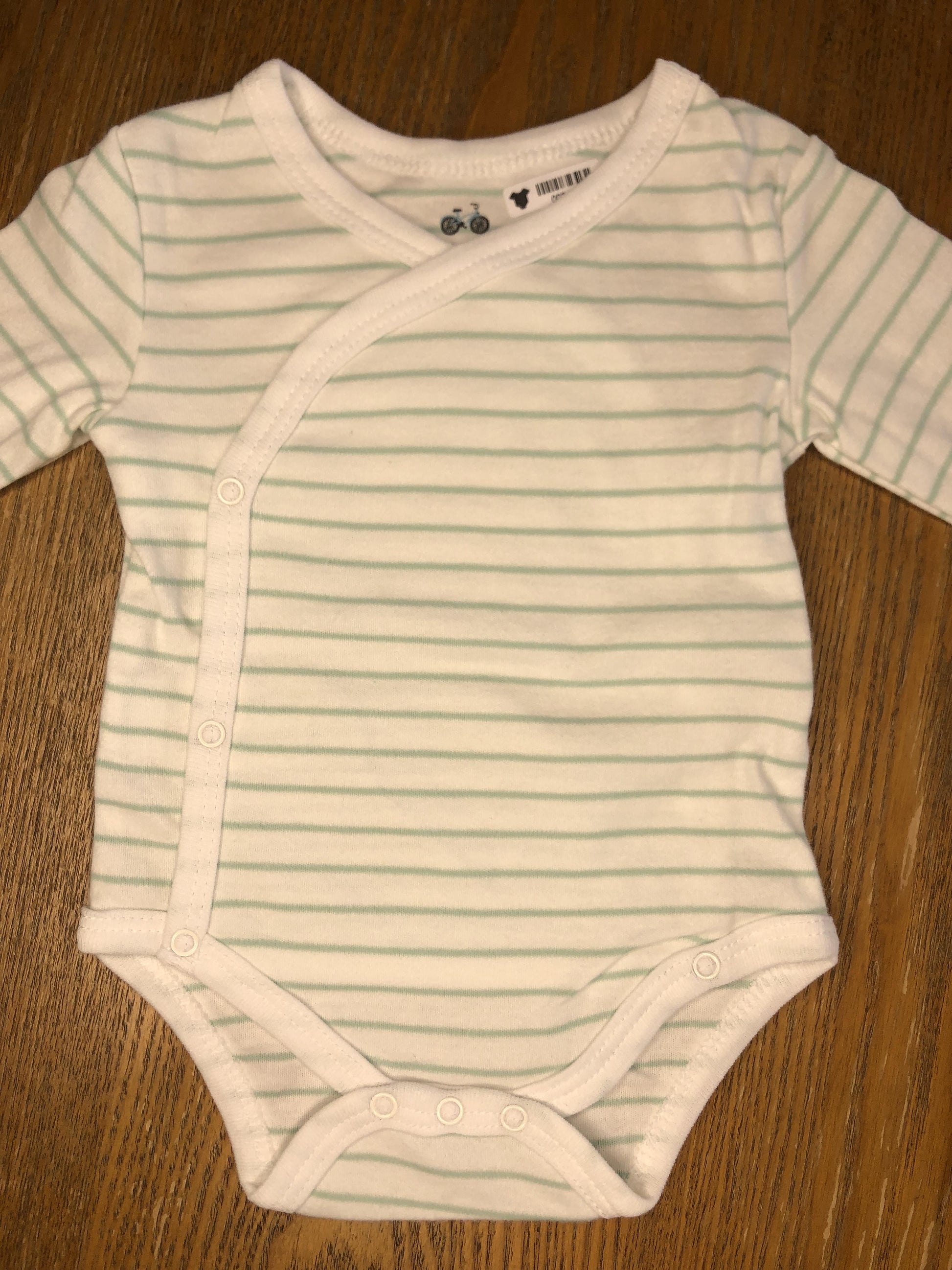 asher and olivia Unisex Wool White | light green | Striped Onesie Size: Newborn Wool White | light green | Striped