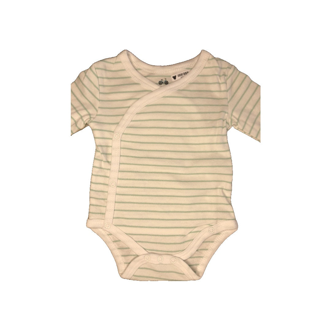 asher and olivia Unisex Wool White | light green | Striped Onesie Size: Newborn Wool White | light green | Striped