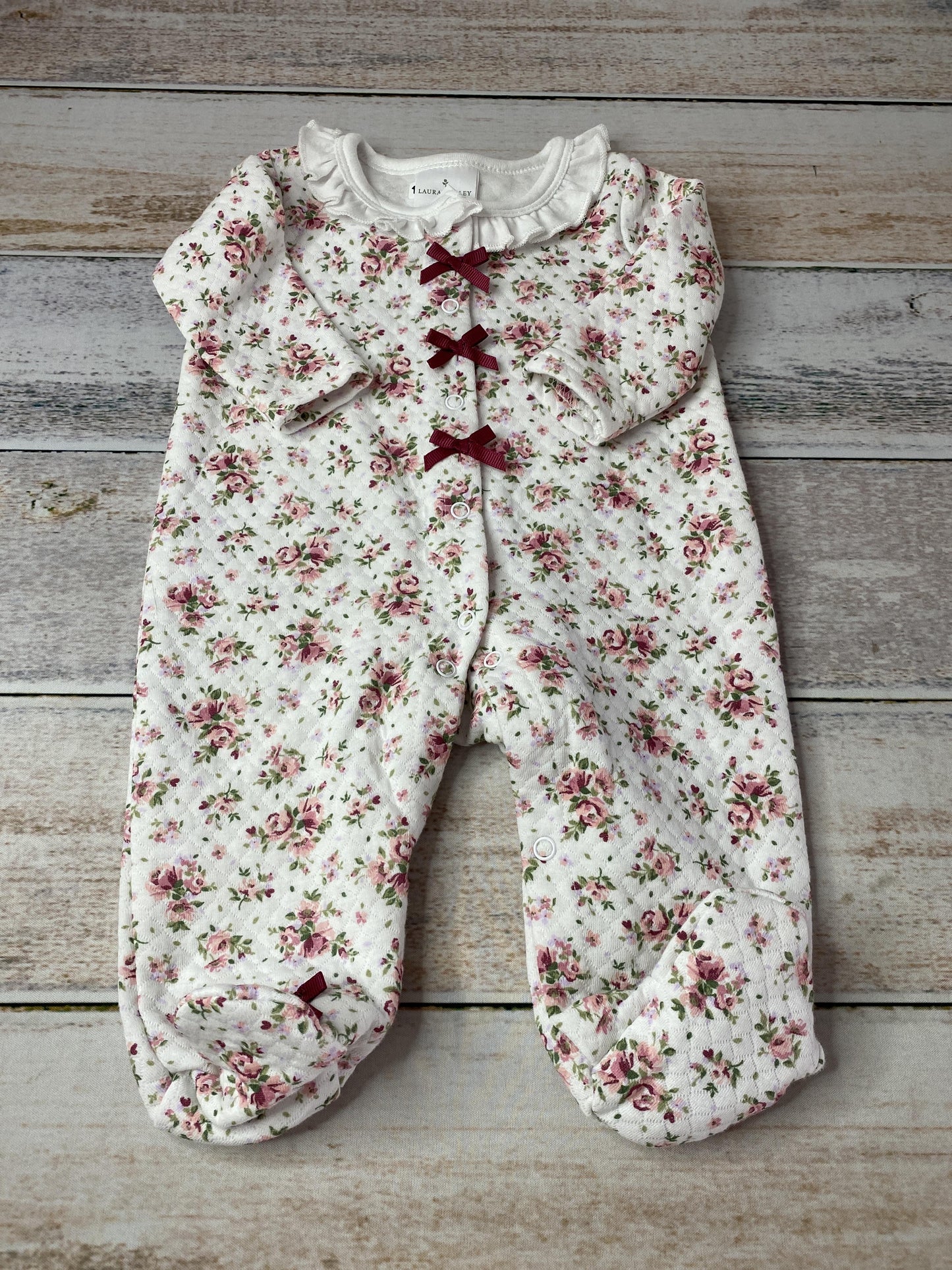 Laura Ashley Girls Wool White | Pink floral Pajamas Size: 0-3 months Wool White | Pink floral
