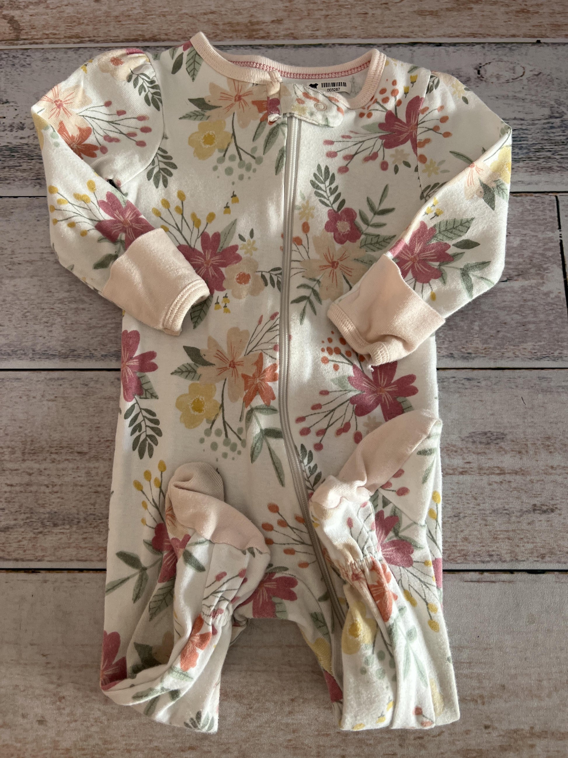 Cloud Island Girls Wool White | Pink floral Pajamas Size: 6-9 months Wool White | Pink floral