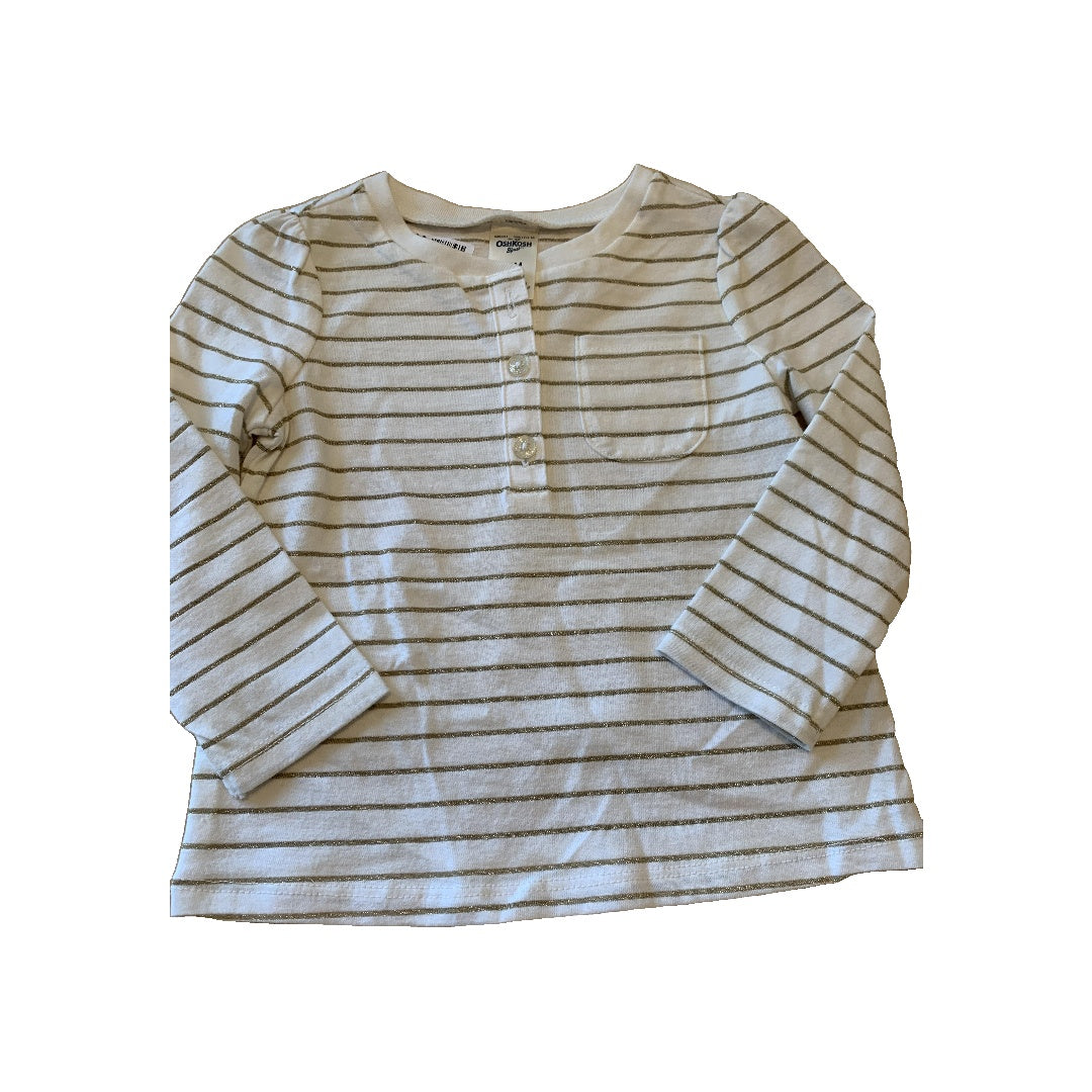 OshKosh Girls Wool White | Stripe | Sparkle Long Sleeve T-Shirt Size: 12M Wool White | Stripe | Sparkle