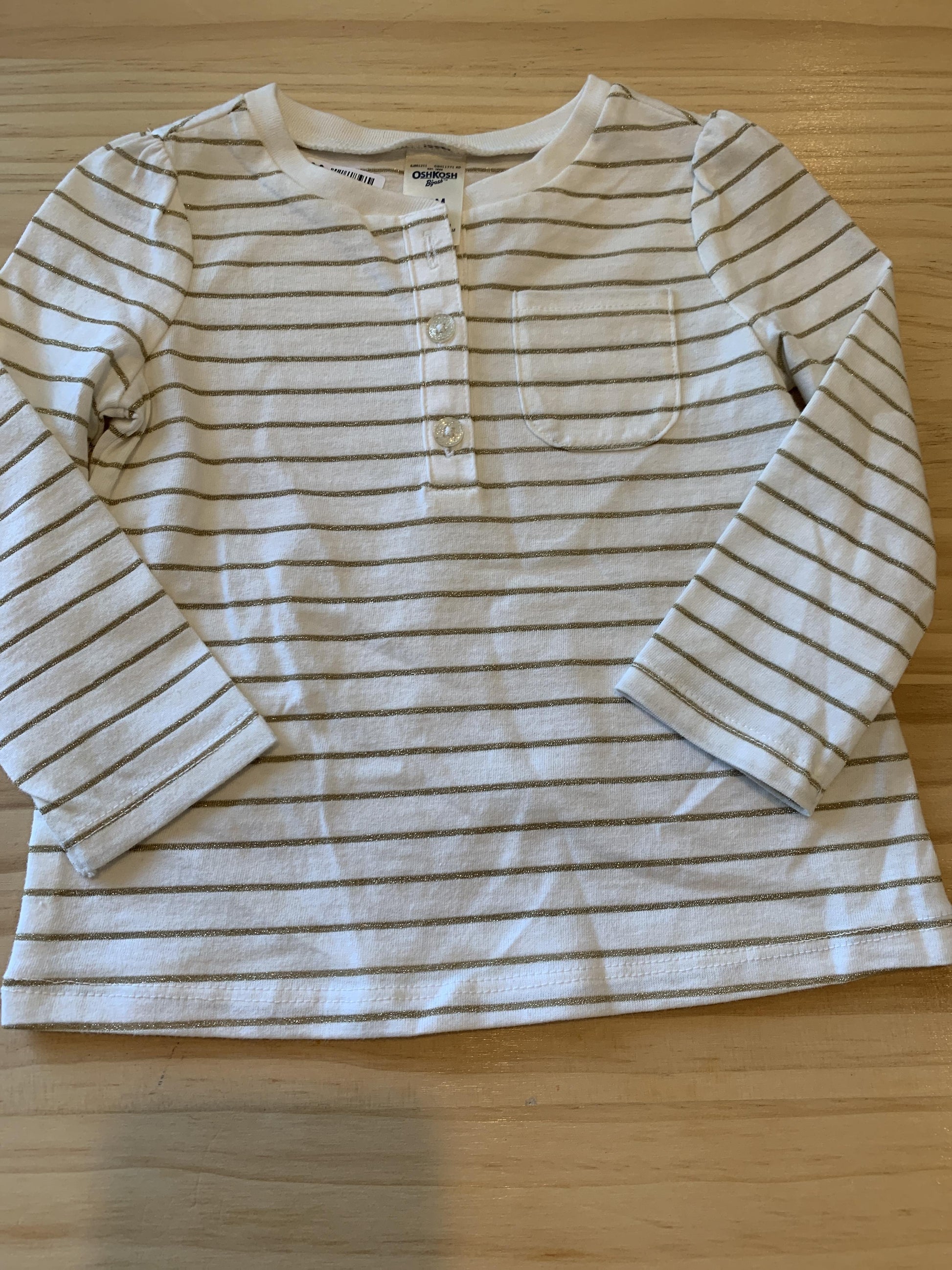 OshKosh Girls Wool White | Stripe | Sparkle Long Sleeve T-Shirt Size: 12M Wool White | Stripe | Sparkle