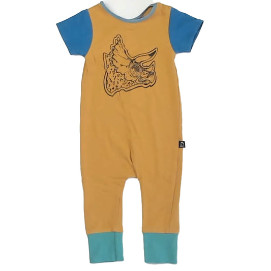 Rags Boys Yellow | Blue Dinosaur Romper Size: 6-12 Months Yellow | Blue Dinosaur