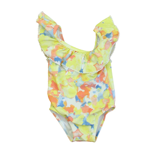 Janie and Jack Girls Yellow | Blue Floral 1-piece Swimsuit Size: 6-12 Months Yellow | Blue Floral
