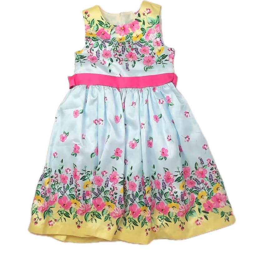 Nanette Girls Yellow | Blue Floral Dress Size: 6 Years Yellow | Blue Floral