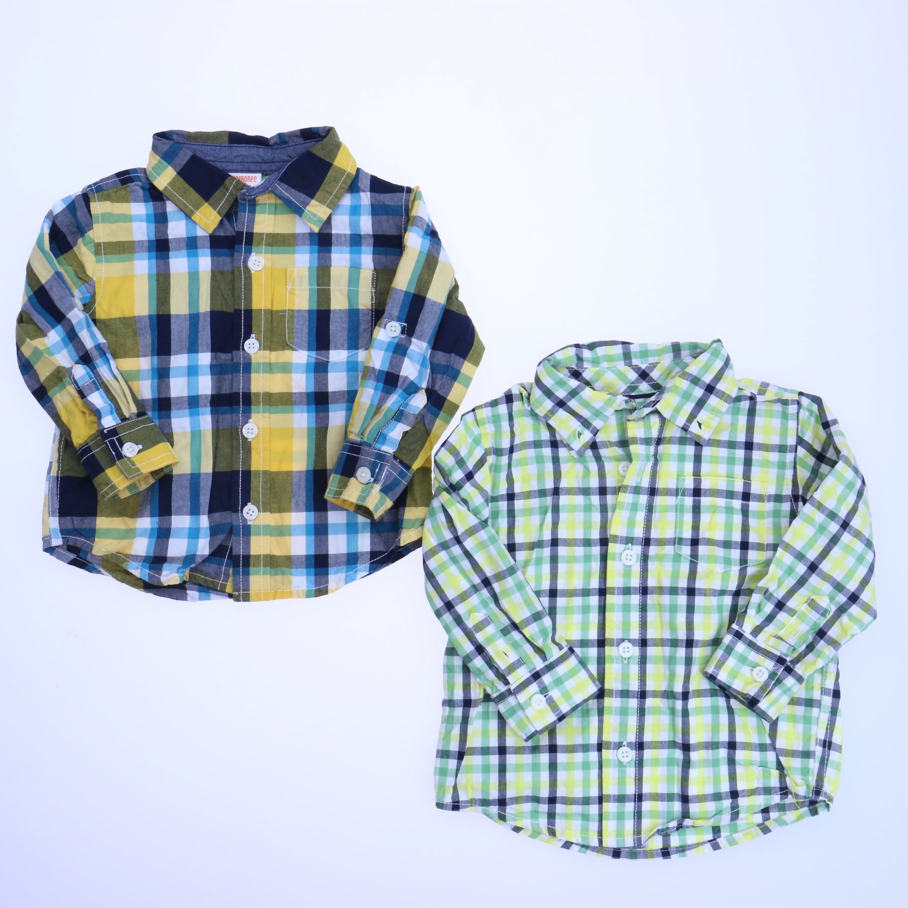 Gymboree Boys Yellow | Blue Plaid Button Down Long Sleeve Size: 12-18 Months Yellow | Blue Plaid