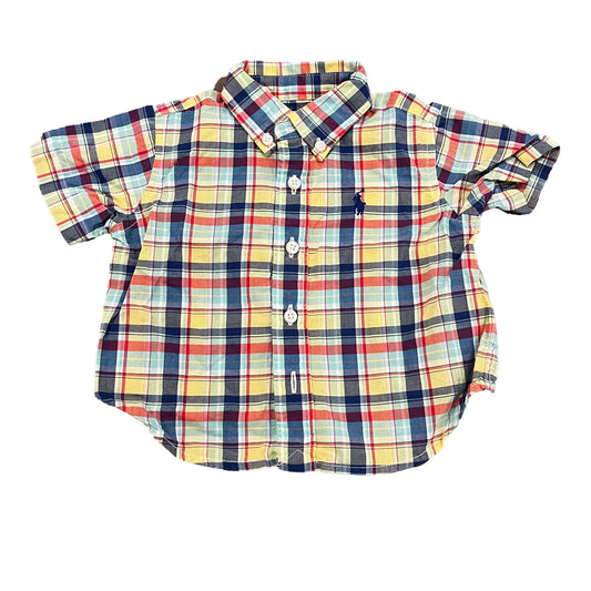 Ralph Lauren Girls Yellow | Blue Plaid Button Down Short Sleeve Size: 9 Months Yellow | Blue Plaid