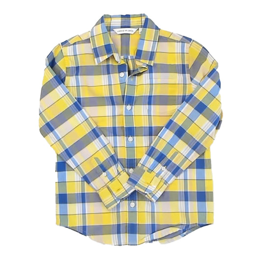 Janie and Jack Boys Yellow | Blue Plaid Button Down Long Sleeve Size: 5T Yellow | Blue Plaid