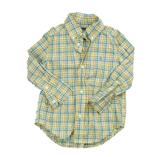 Ralph Lauren Boys Yellow | Blue Plaid Button Down Long Sleeve Size: 2T Yellow | Blue Plaid
