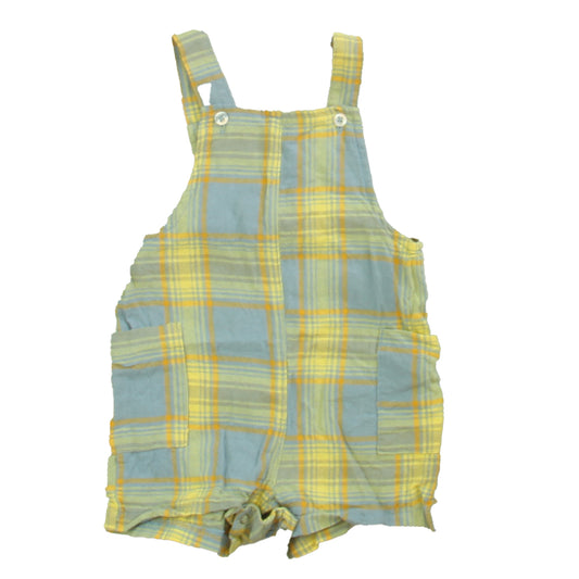 Maison Me Boys Yellow | Blue Plaid Overall Shorts Size: 6-12 Months Yellow | Blue Plaid