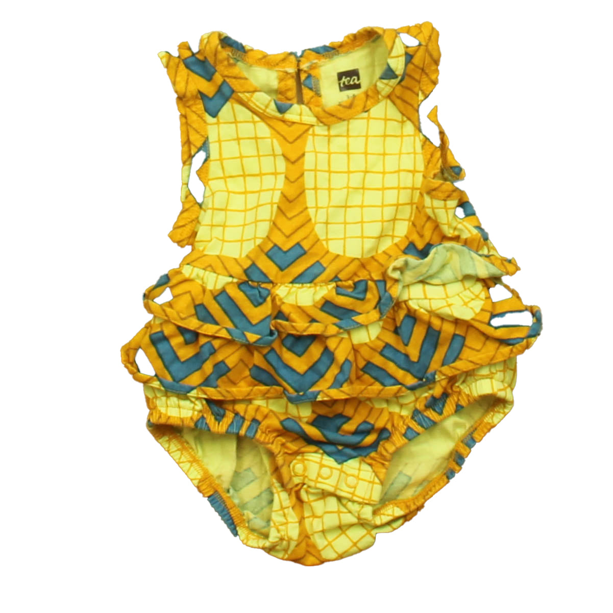 Tea Collection Girls Yellow | Blue Romper Size: 3-6 Months Yellow | Blue