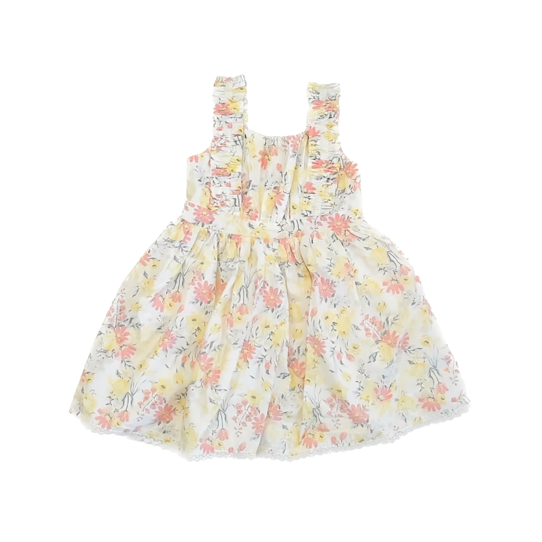 Cupcakes & Cashmere Girls Yellow | Coral Floral Dress Size: 5T Yellow | Coral Floral