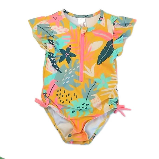 Cat & Jack Girls Yellow Floral 1-piece Swimsuit Size: 5T Yellow Floral