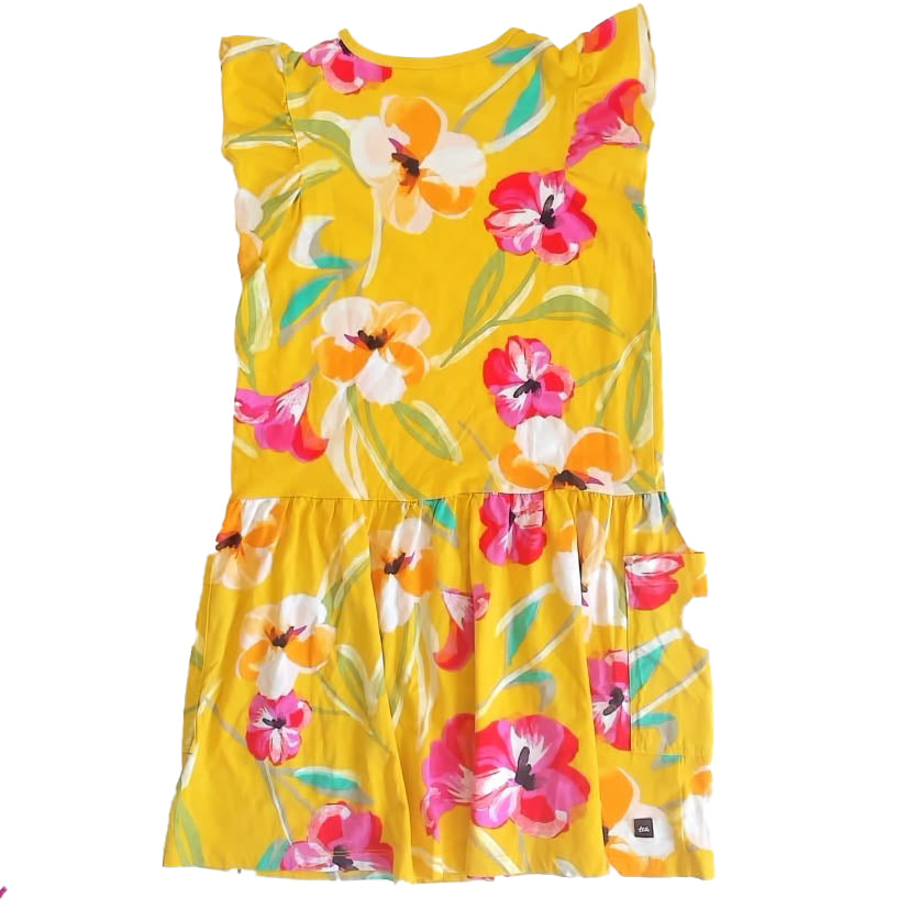 Tea Collection Girls Yellow Floral Dress Size: 10 Years Yellow Floral