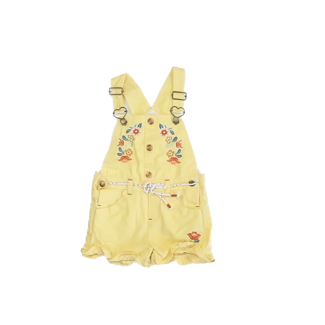 Unknown Girls Yellow | Floral Overall Shorts Size: 5T Yellow | Floral