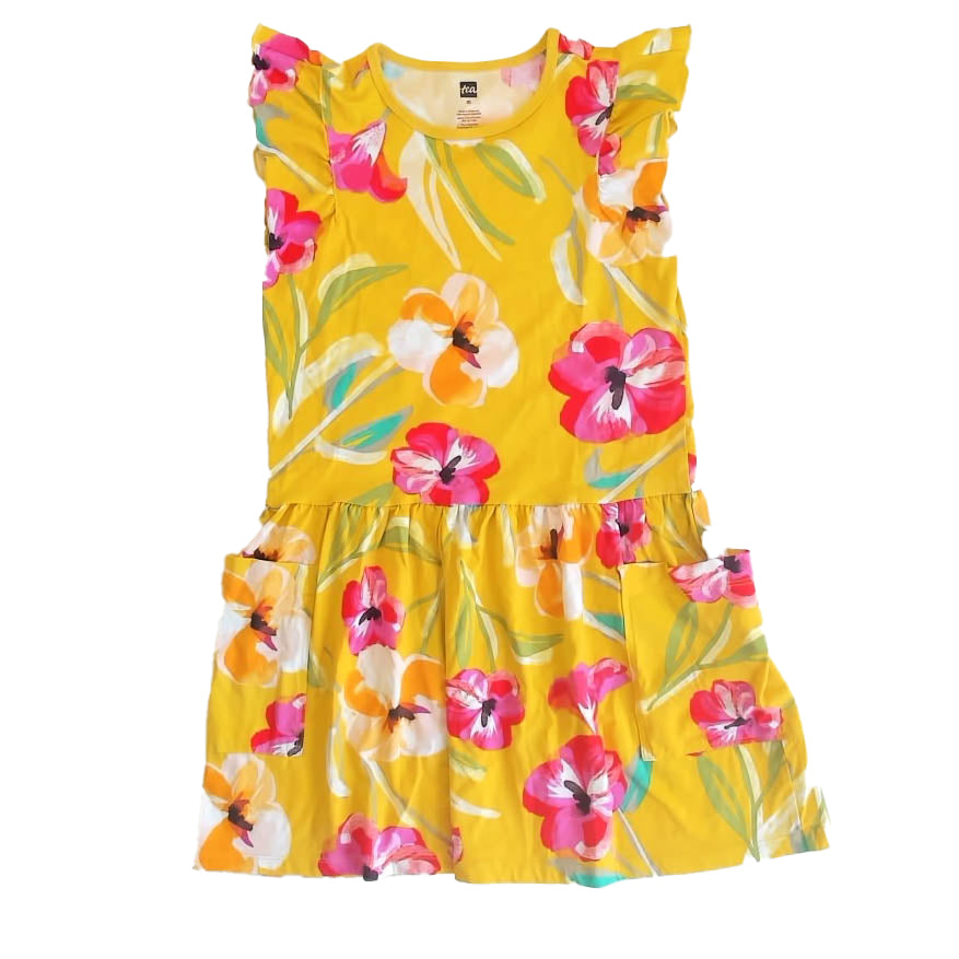 Tea Collection Girls Yellow Floral Dress Size: 10 Years Yellow Floral