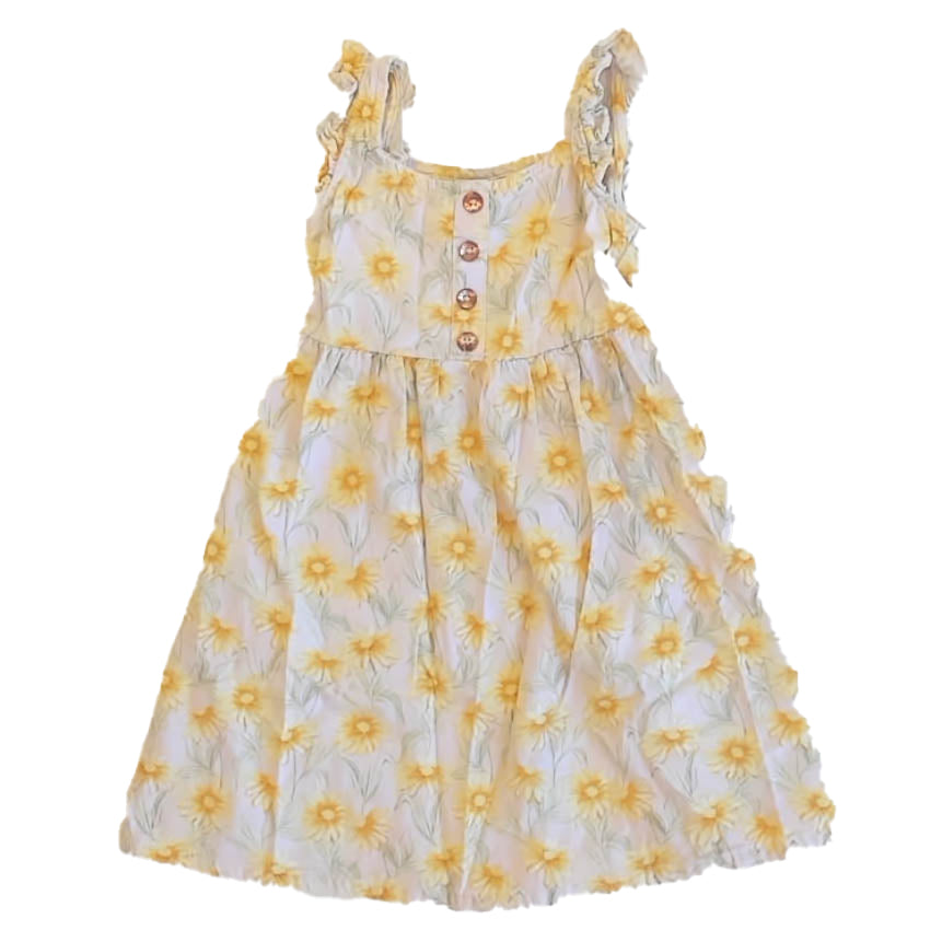 Vince Camuto Girls Yellow Floral Dress Size: 6 Years Yellow Floral