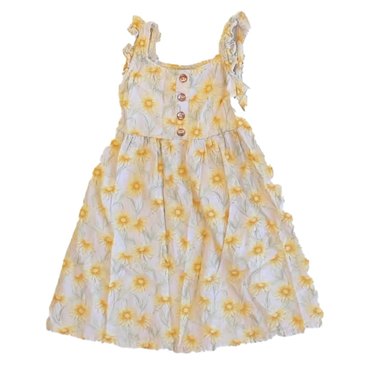 Vince Camuto Girls Yellow Floral Dress Size: 6 Years Yellow Floral