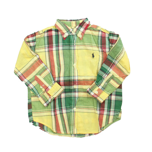 Ralph Lauren Boys Yellow | Green Plaid Button Down Long Sleeve Size: 24 Months Yellow | Green Plaid