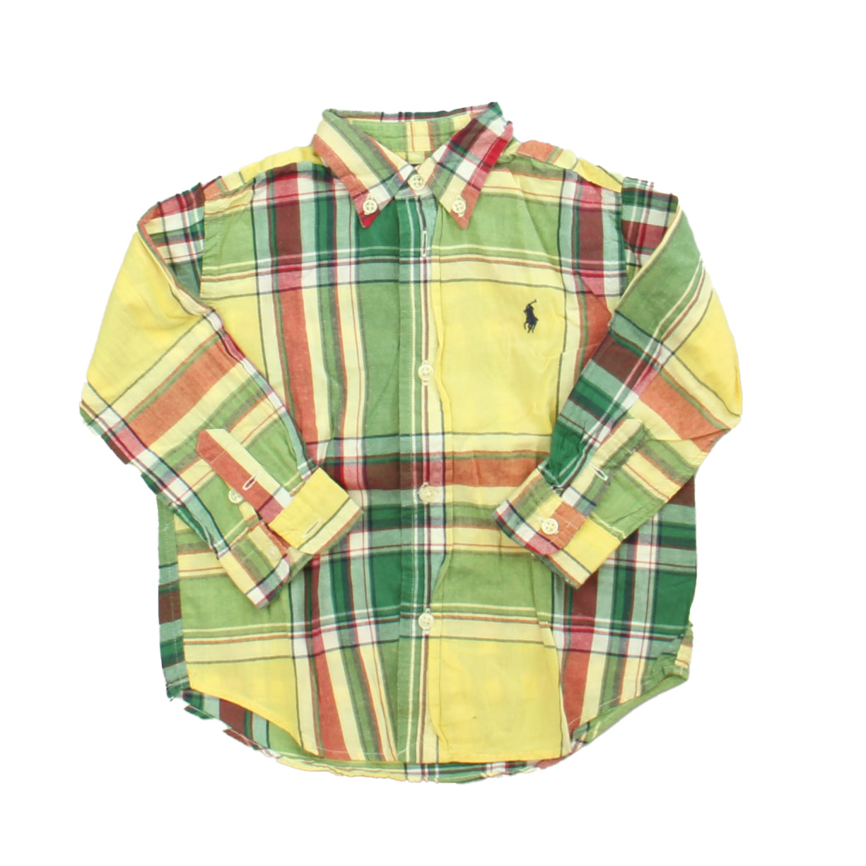 Ralph Lauren Boys Yellow | Green Plaid Button Down Long Sleeve Size: 24 Months Yellow | Green Plaid