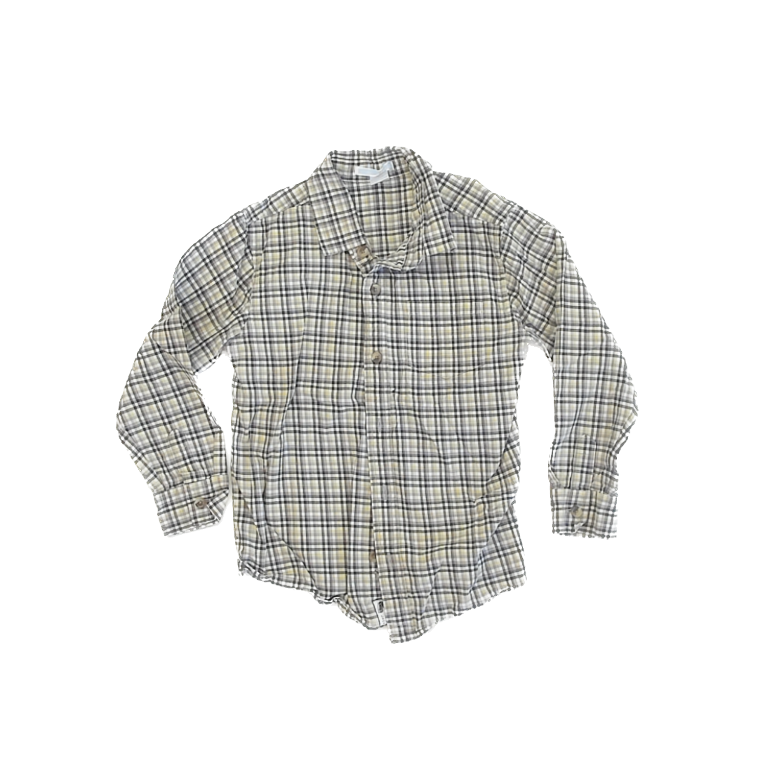 Janie and Jack Boys Yellow | Grey Button Down Long Sleeve Size: 6 Years Yellow | Grey