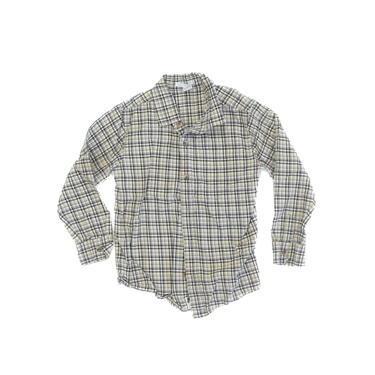 Janie and Jack Boys Yellow | Grey Button Down Long Sleeve Size: 6 Years Yellow | Grey