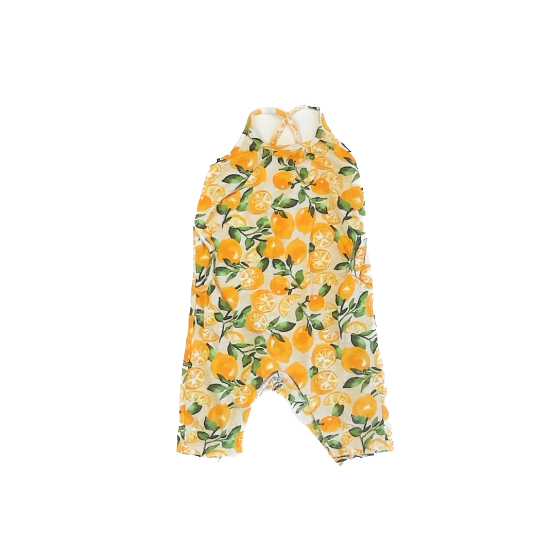 Old Navy Girls Yellow Lemons Romper Size: 12-18 Months Yellow Lemons