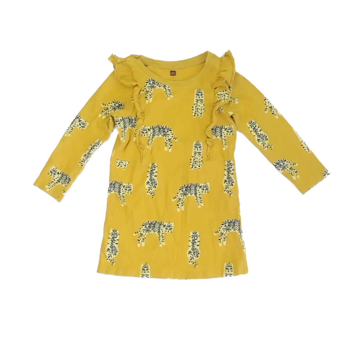 Tea Collection Girls Yellow | Leopard Dress Size: 5T Yellow | Leopard