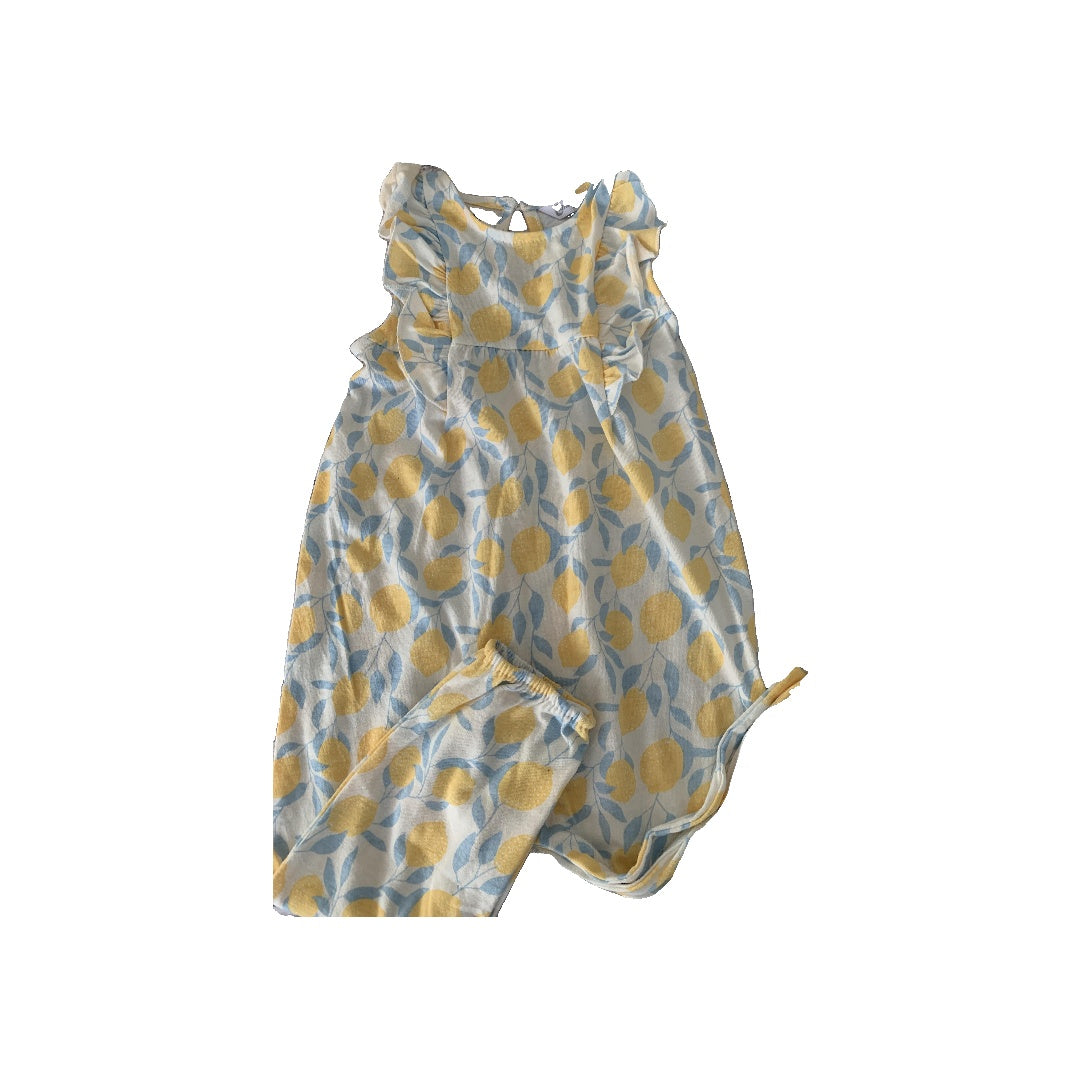 Emily and Oliver Girls Yellow | Light Blue | Fruit Romper Size: 18 months Yellow | Light Blue | Fruit