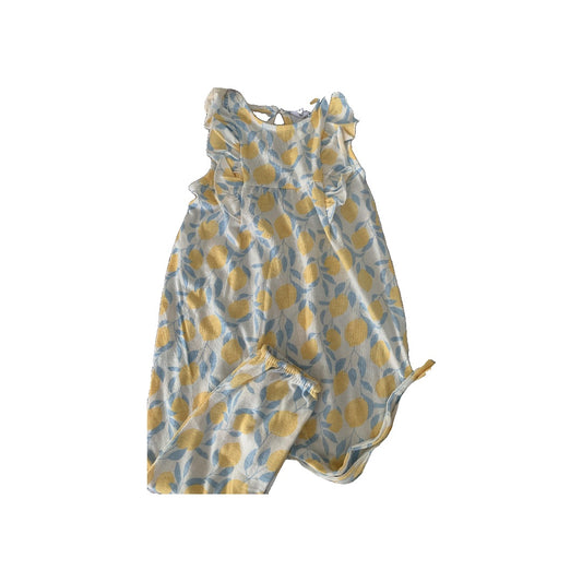 Emily and Oliver Girls Yellow | Light Blue | Fruit Romper Size: 18 months Yellow | Light Blue | Fruit