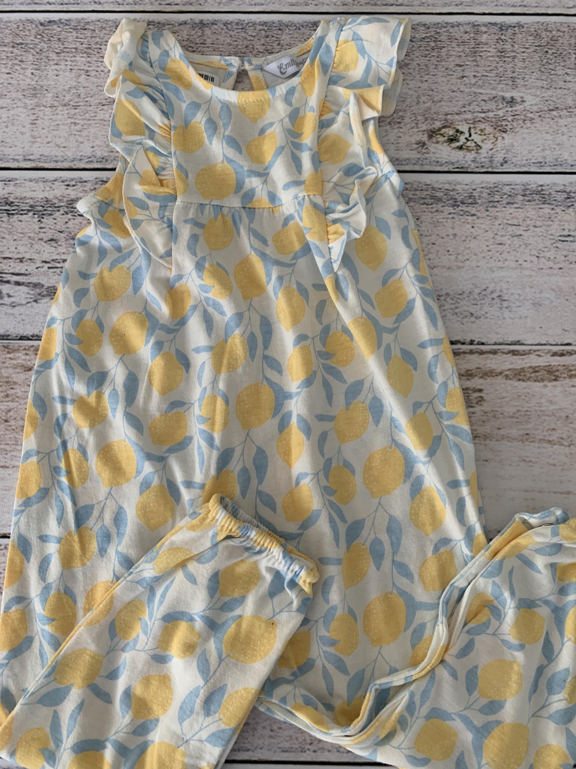 Emily and Oliver Girls Yellow | Light Blue | Fruit Romper Size: 18 months Yellow | Light Blue | Fruit