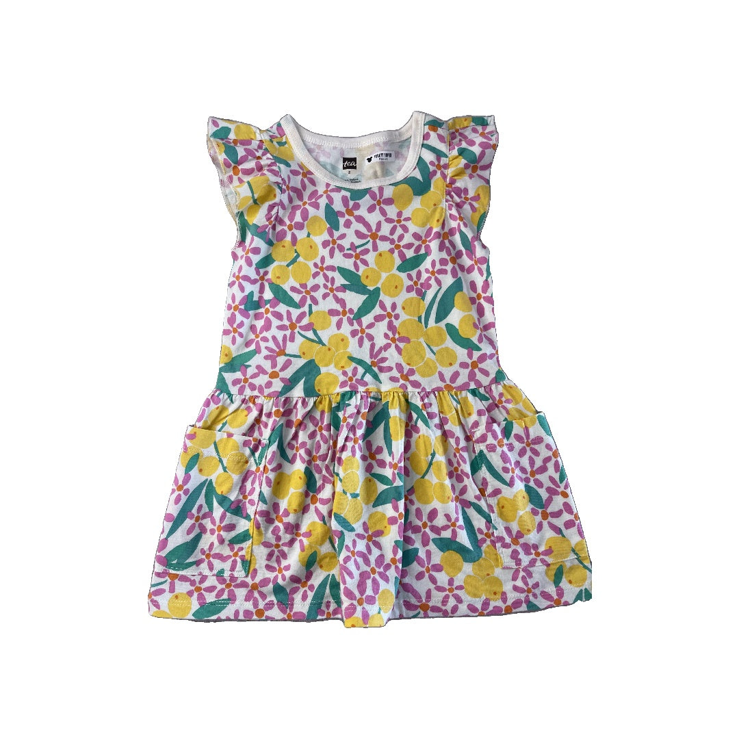 Tea Girls Yellow | light green | pink | White Dress Size: 2T Yellow | light green | pink | White