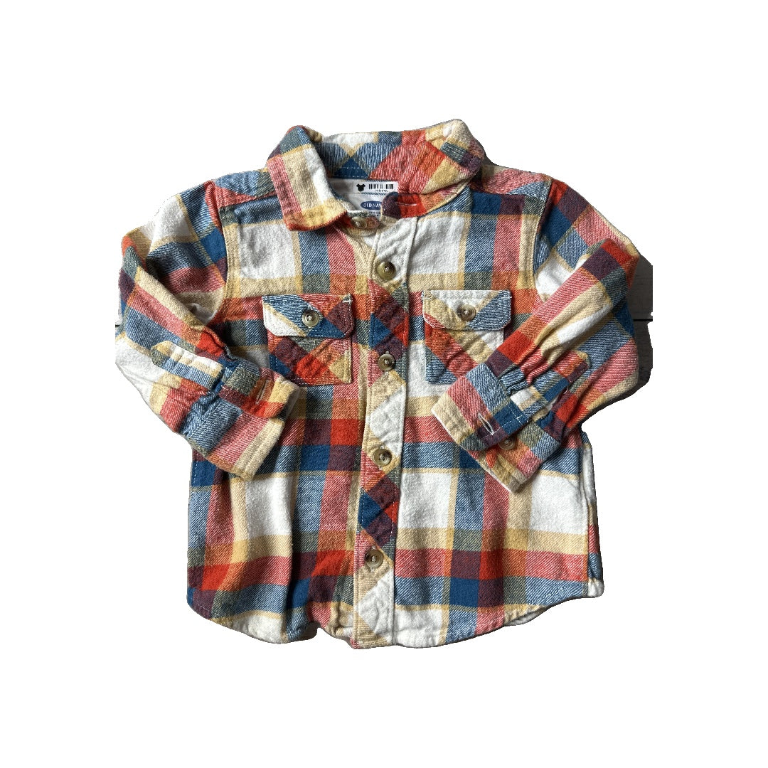 Old Navy Boys Yellow | Mustard | Red | White Button Down Short Sleeve Size: 12-18 months Yellow | Mustard | Red | White