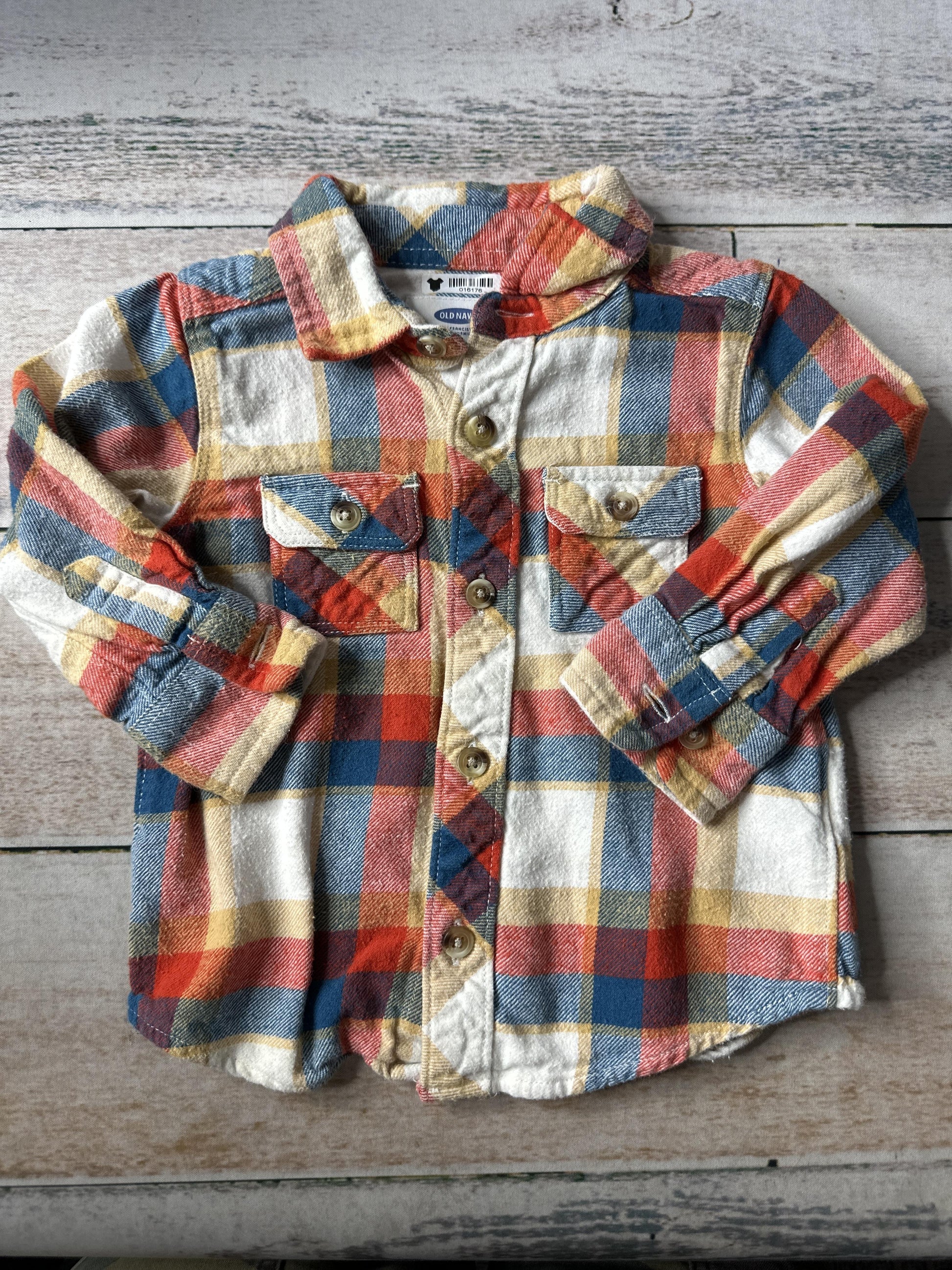 Old Navy Boys Yellow | Mustard | Red | White Button Down Short Sleeve Size: 12-18 months Yellow | Mustard | Red | White