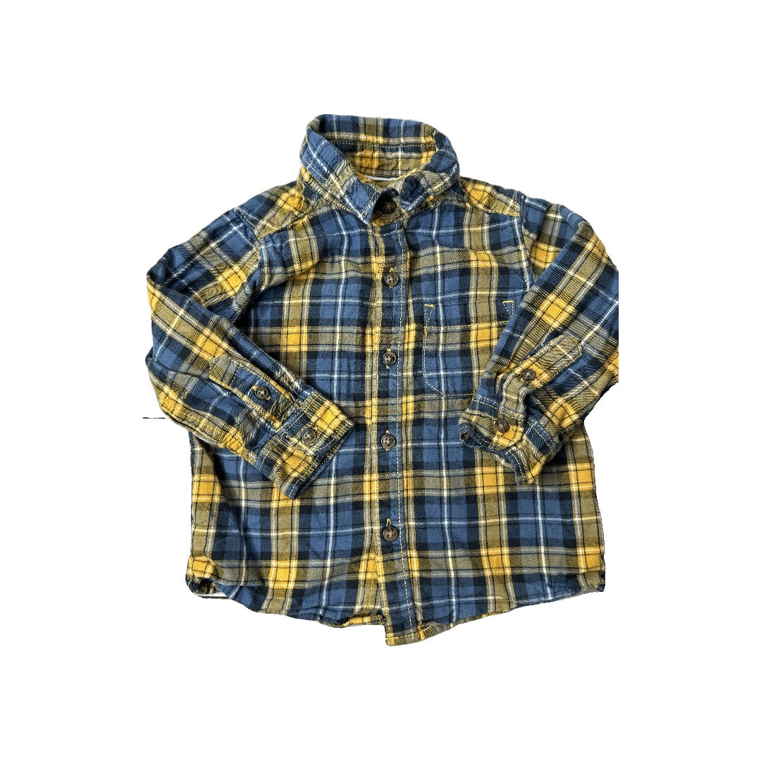 Carters Unisex Yellow | Navy Blue Button Down Short Sleeve Size: 12 months Yellow | Navy Blue