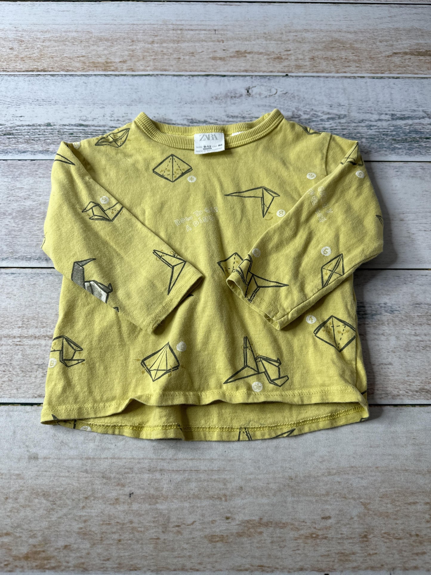 Zara Boys Yellow | Pattern Long Sleeve Shirt Size: 9-12 Months Yellow | Pattern