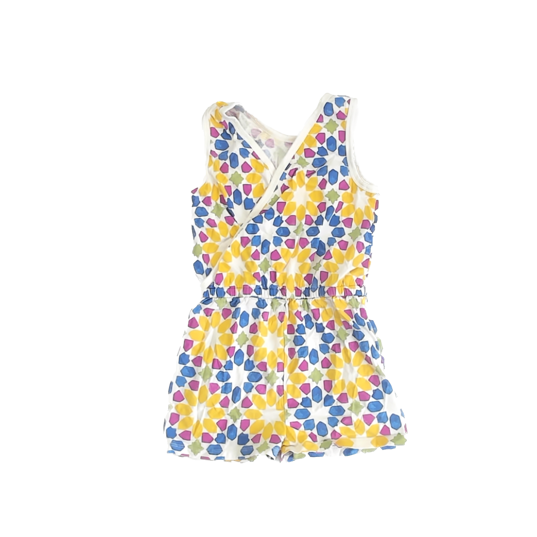 Tea Collection Girls Yellow Patterned Romper Size: 7 Years Yellow Patterned
