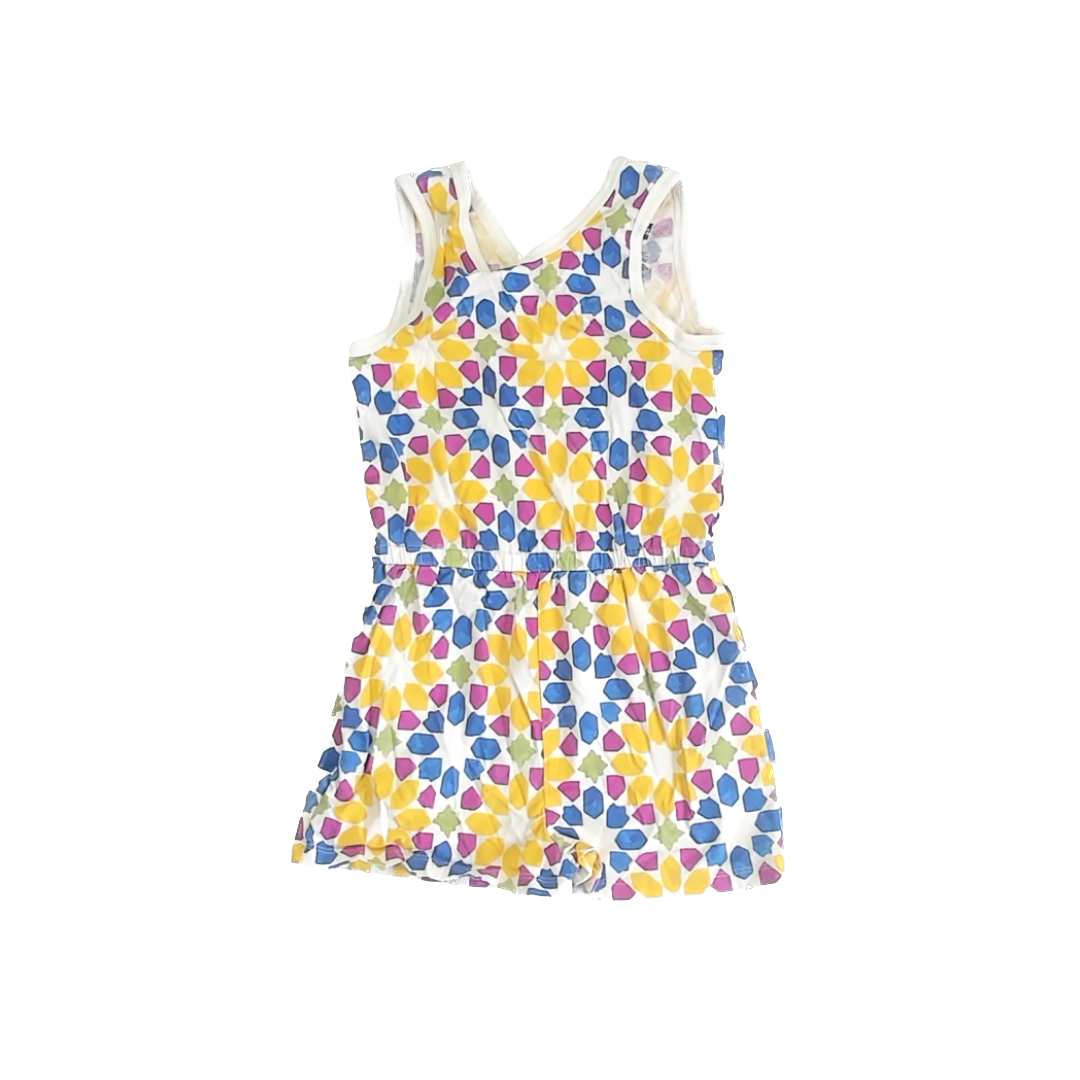 Tea Collection Girls Yellow Patterned Romper Size: 7 Years Yellow Patterned