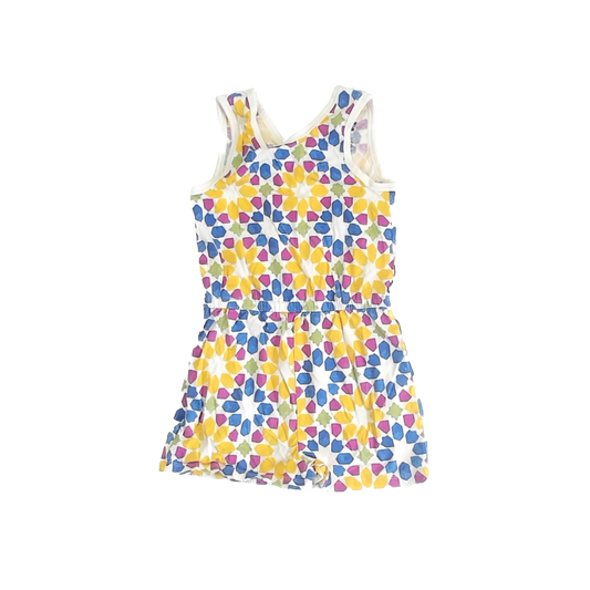 Tea Collection Girls Yellow Patterned Romper Size: 7 Years Yellow Patterned