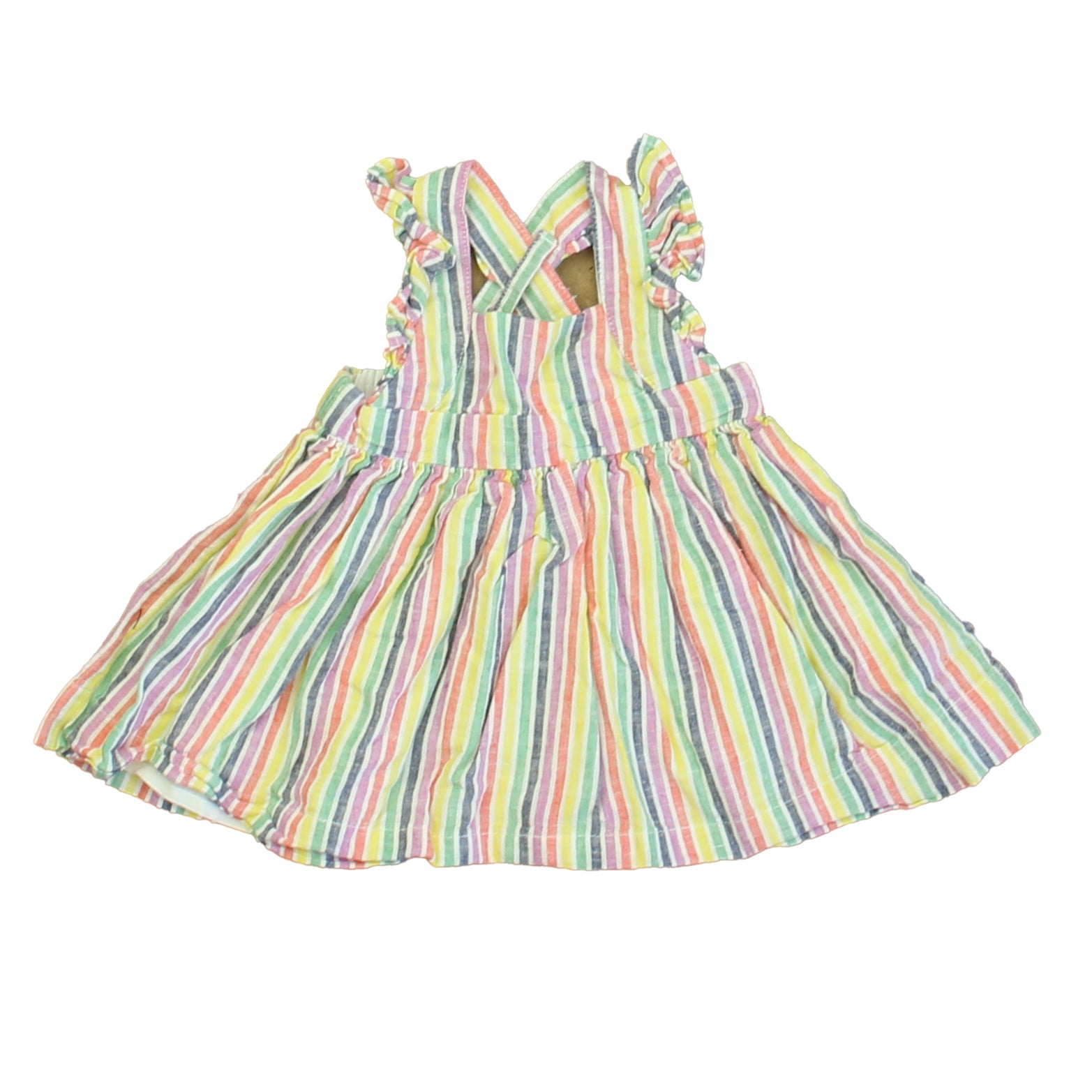 Gap Girls Yellow | Pink | Blue Stripe Dress Size: 0-3 Months Yellow | Pink | Blue Stripe