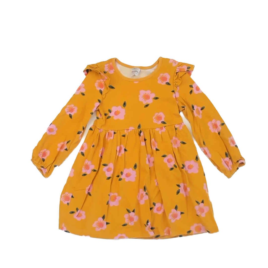 Hanna Andersson Girls Yellow | Pink Floral Dress Size: 100 (4T) Yellow | Pink Floral