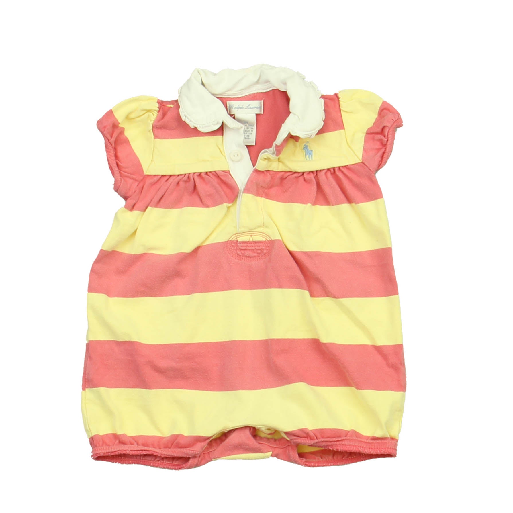 Ralph Lauren Girls Yellow | Pink | Stripes Romper Size: 9 Months Yellow | Pink | Stripes