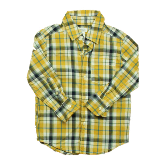 Carter's Boys Yellow Plaid Button Down Long Sleeve Size: 3T