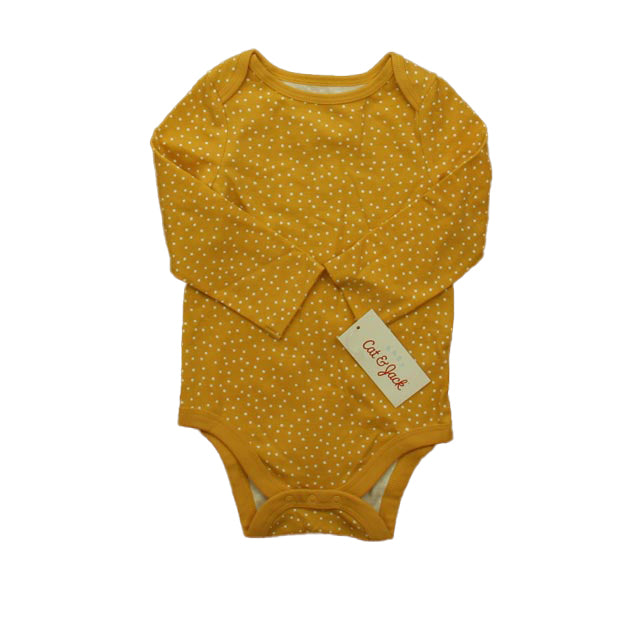 Cat & Jack Girls Yellow Polka Dots Onesie Size: 12 Months