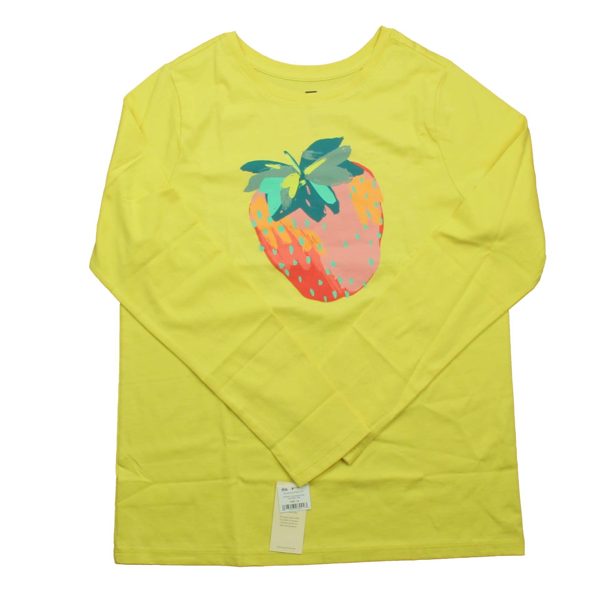 Tea Collection Girls Yellow Strawberry Long Sleeve T-Shirt Size: 14 Years Yellow Strawberry