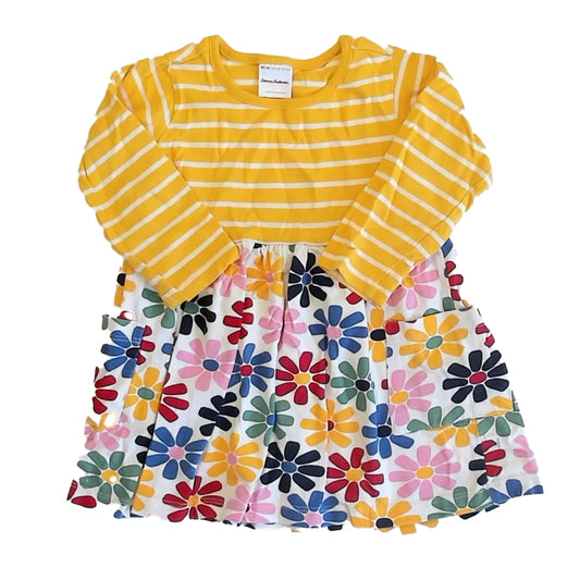 Hanna Andersson Girls Yellow Stripe | Floral Dress Size: 18-24 Months Yellow Stripe | Floral