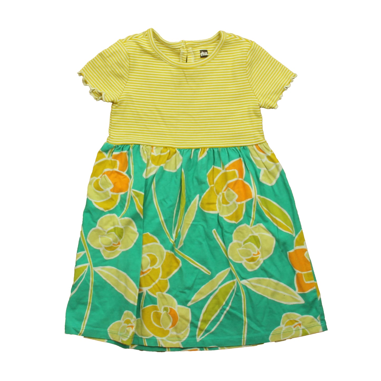 Tea Collection Girls Yellow Stripe | Green Floral Dress Size: 4T Yellow Stripe | Green Floral